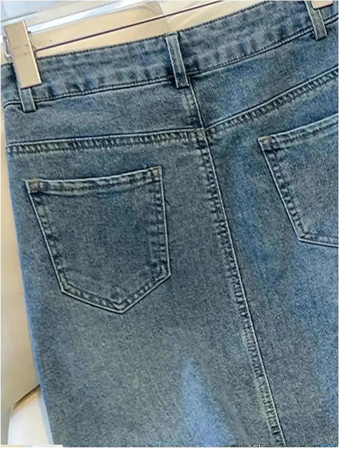 Women High Waist Vintage Denim Skirt Side Slit Hip Long Skirt