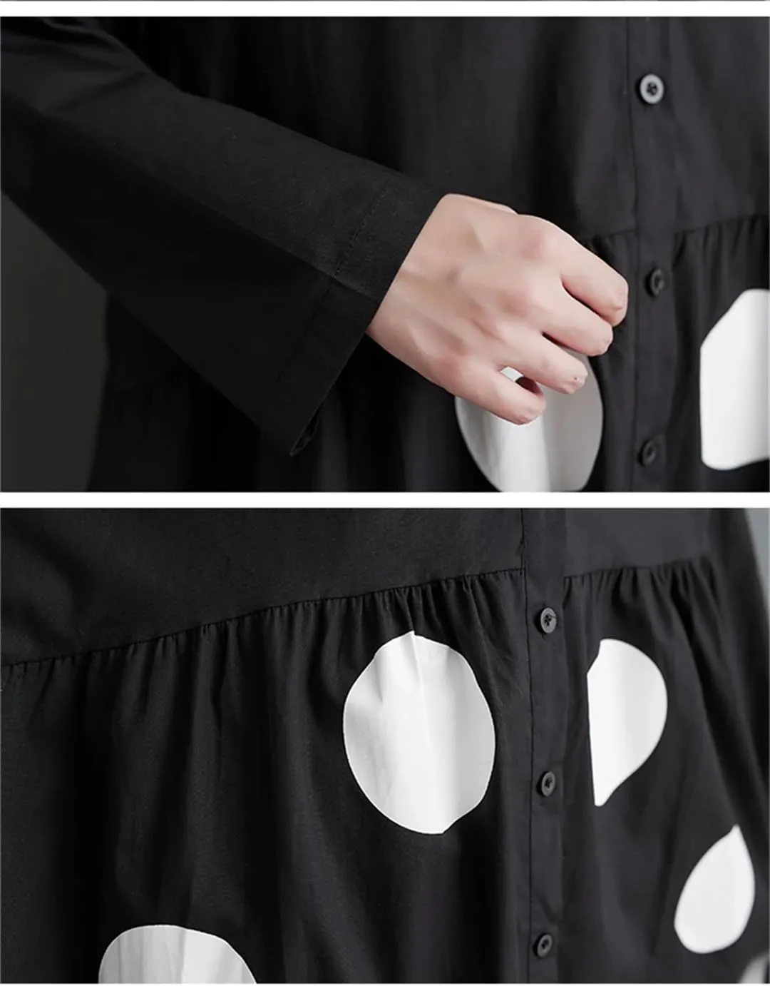 Women Patchwork Print Shirt Dresses Long Vintage Sleeve A-Line Loose Mid Casual Dress Robe