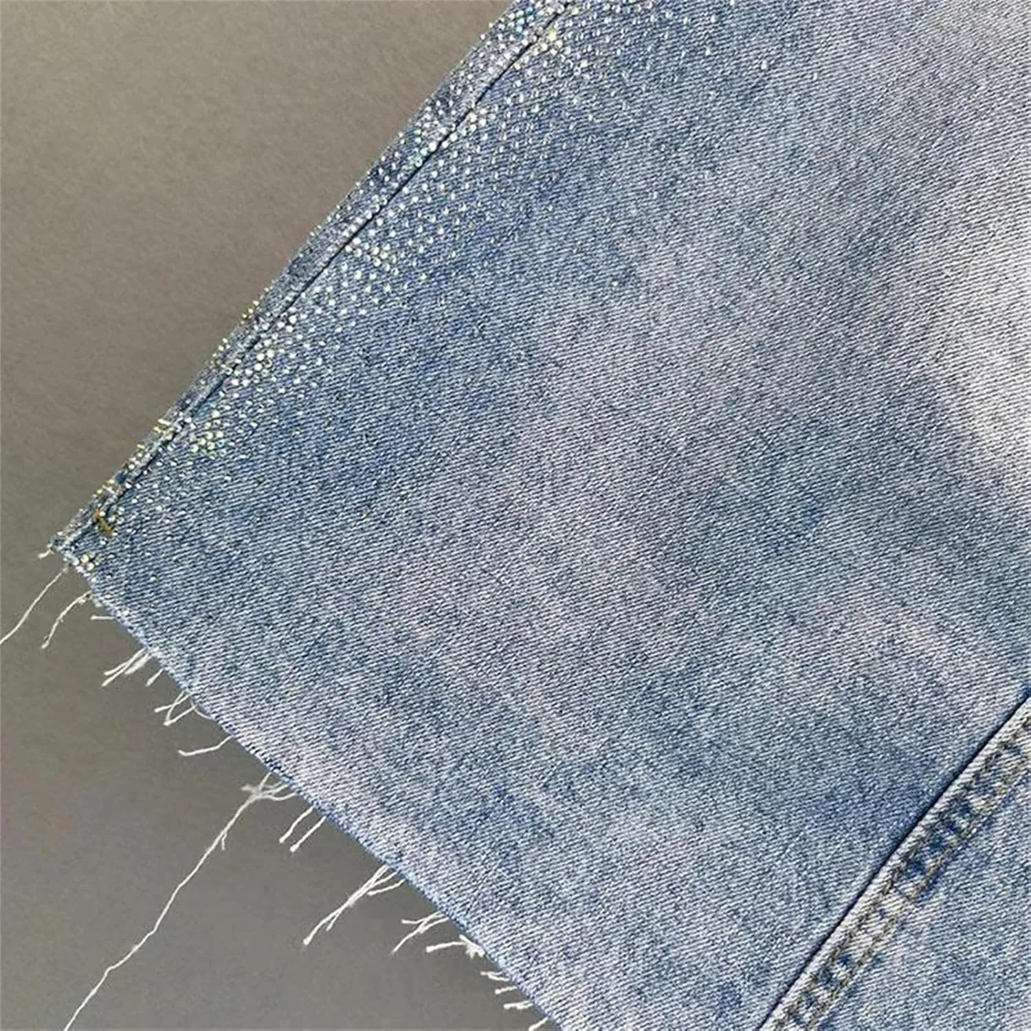 Women Rhinestone Slit High Waist Denim Skirt Midi Vintage Raw Hem Chic A-Line Jean Skirt