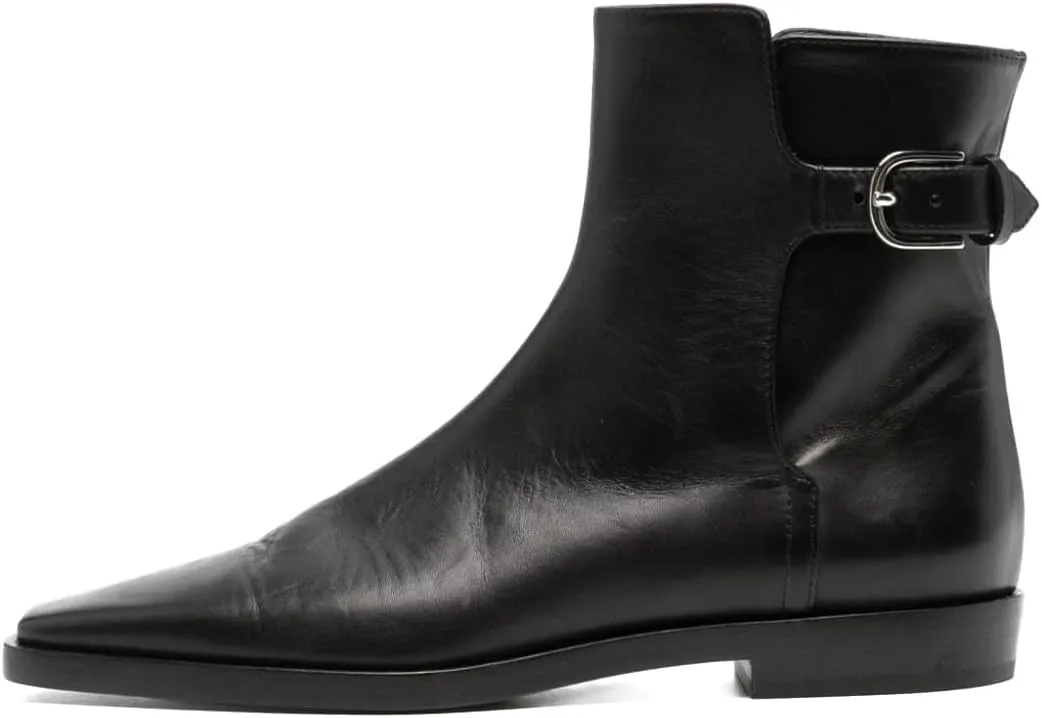 Women Square Closed Toe Flats Ankle Boot Strap Buckle Low Heel Short Booties Office Business Formal Shoe Size 4-16 US