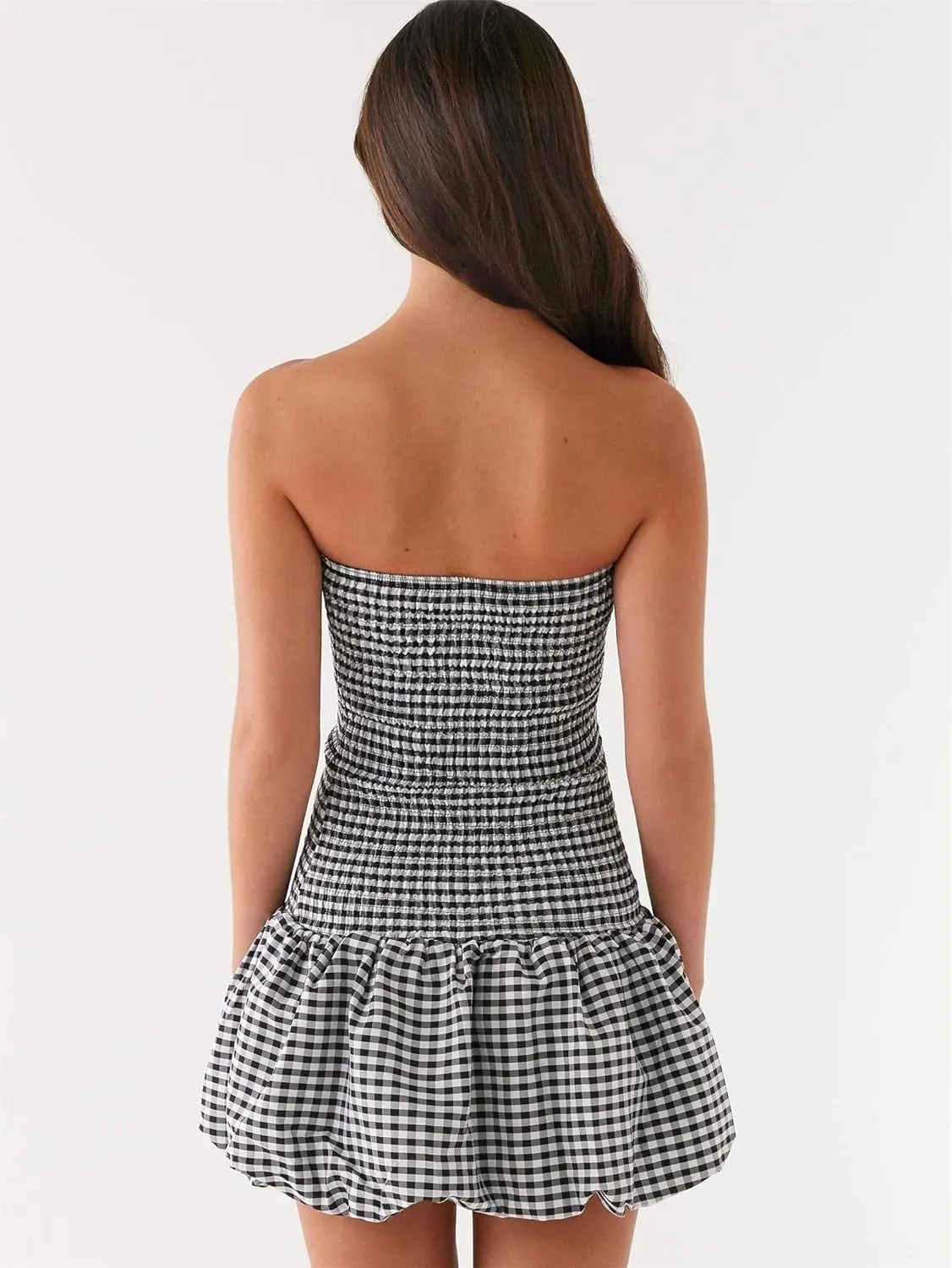 Women Summer Plaid Mini Dress Casual Y2k Gingham Spaghetti Strap Going Out Outfit Cute Flowy Swing Loose Fit Clubwear