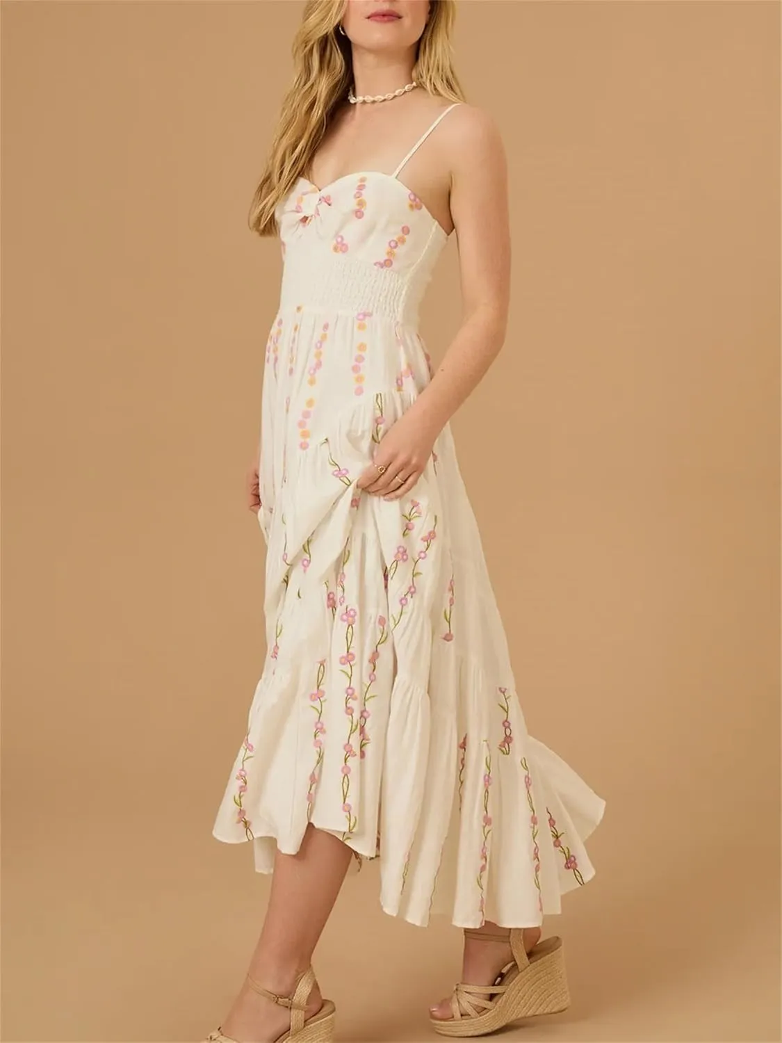 Women Y2K Floral Long Dress Fairycore Spaghetti Strap Square Neck Maxi Dress Cute Cocktail Party Ruffle Flowy Dresses
