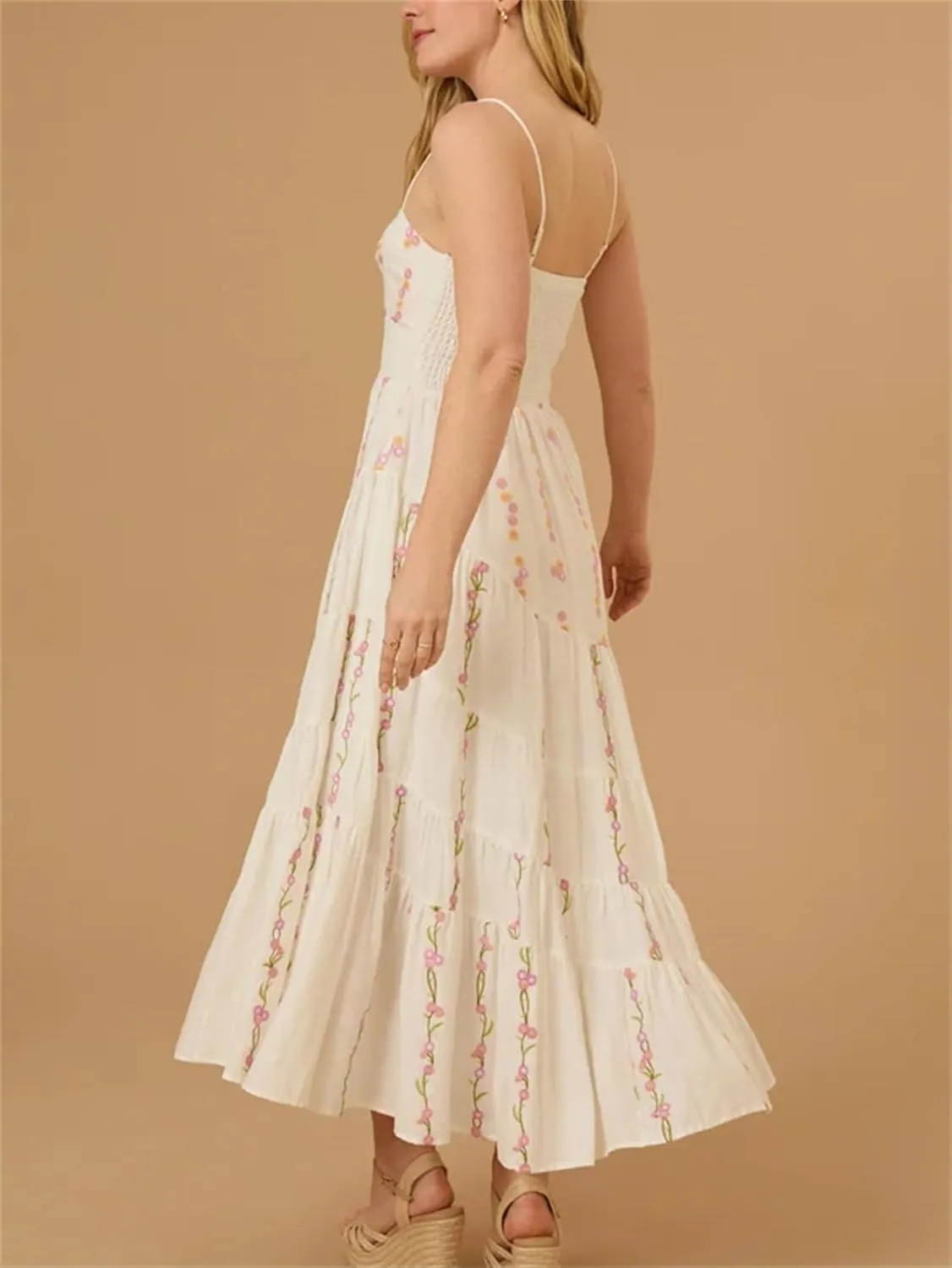 Women Y2K Floral Long Dress Fairycore Spaghetti Strap Square Neck Maxi Dress Cute Cocktail Party Ruffle Flowy Dresses