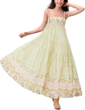 Women Y2K Floral Long Dress Fairycore Spaghetti Strap Square Neck Maxi Dress Cute Cocktail Party Ruffle Flowy Dresses
