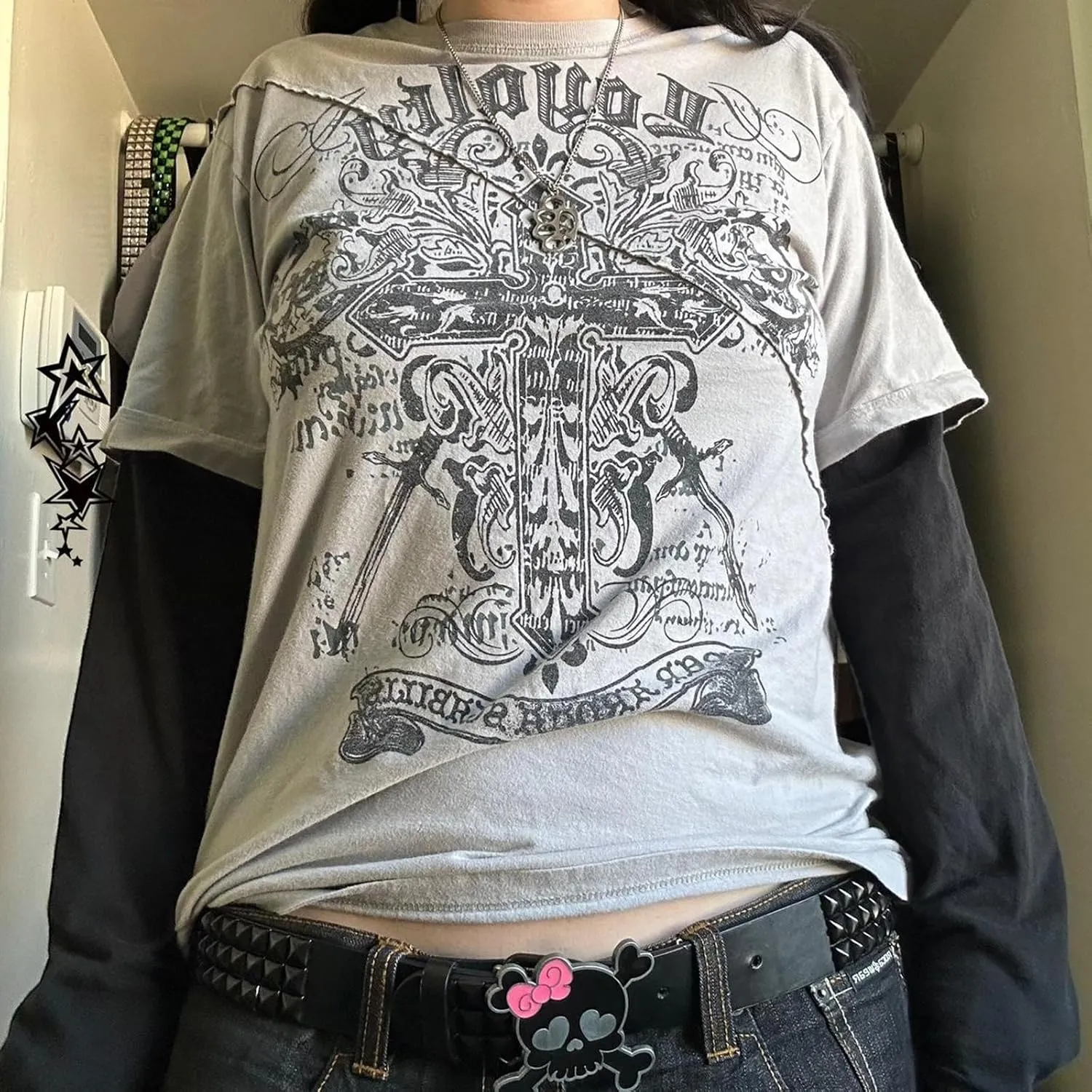 Women Y2K Graphic Pullover Sweatshirt Long Sleeve Oversized Vintage T-shirt E-girl Fairy Grunge Punk Tee Top