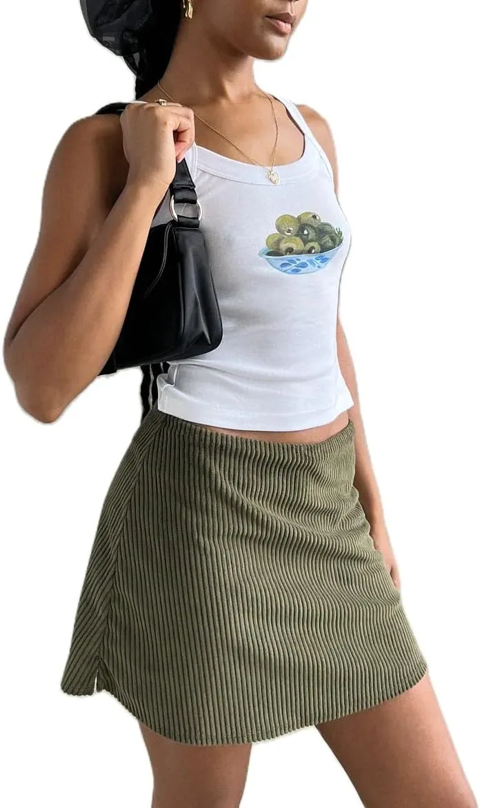 Women Y2K Graphic Tank Top Fruit Print Sleeveless Crop Top Vintage Aesthetic Cute Baby Tee