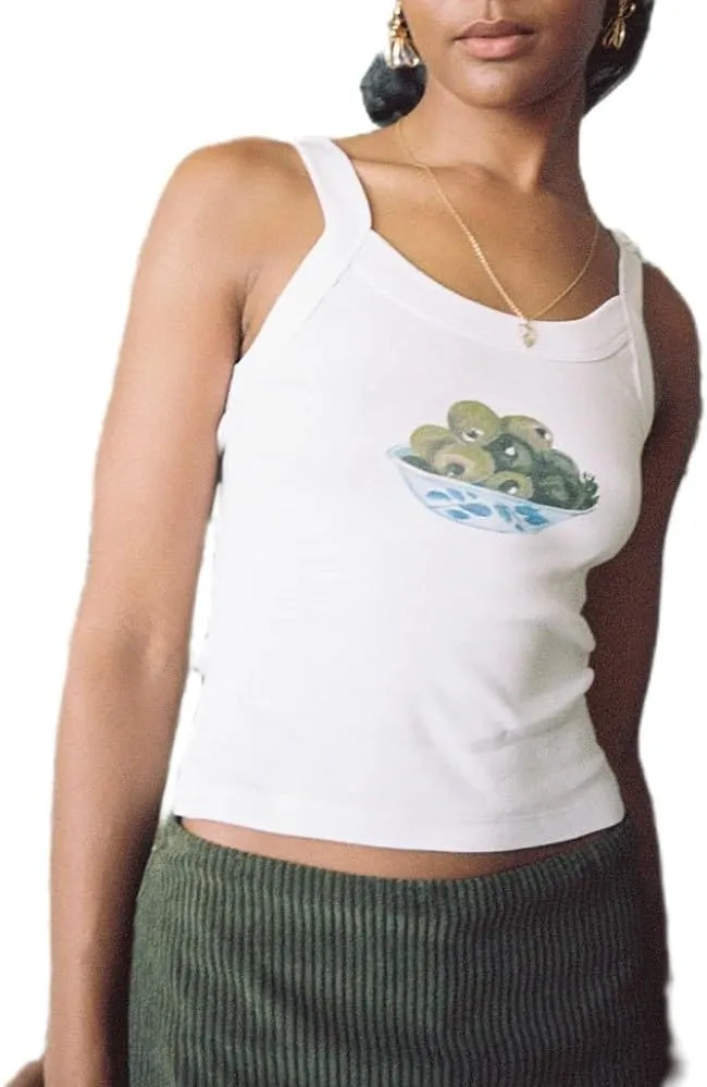 Women Y2K Graphic Tank Top Fruit Print Sleeveless Crop Top Vintage Aesthetic Cute Baby Tee
