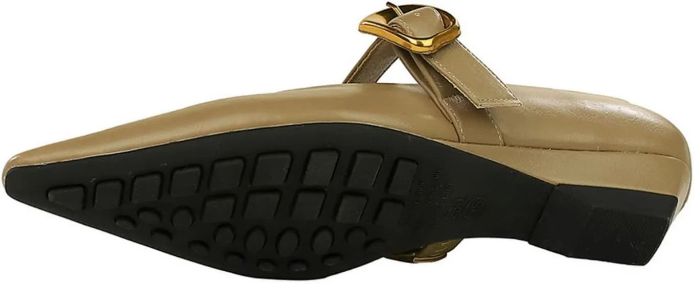 Women's 1 Inch Pointy Toe Mary Janes Flats One Strap Buckle Cute Leather Ballet Flat Shoes for Women Low Heeled Wedge Slip On Solid Work Flats Dress Comfortable