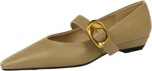 Women's 1 Inch Pointy Toe Mary Janes Flats One Strap Buckle Cute Leather Ballet Flat Shoes for Women Low Heeled Wedge Slip On Solid Work Flats Dress Comfortable