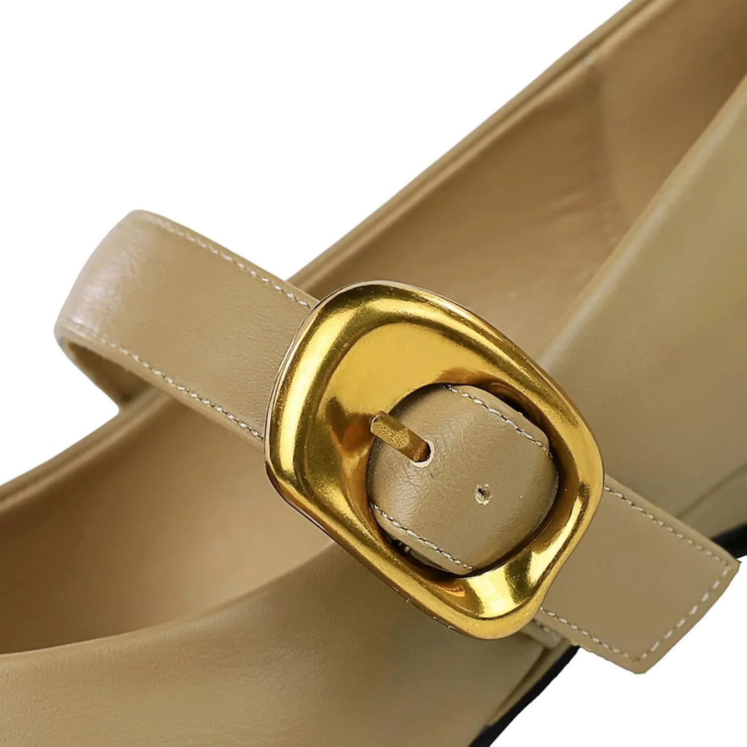 Women's 1 Inch Pointy Toe Mary Janes Flats One Strap Buckle Cute Leather Ballet Flat Shoes for Women Low Heeled Wedge Slip On Solid Work Flats Dress Comfortable