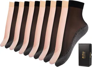 Women's 10-24 Pairs (in Gift Box) Ankle High Sheer Nylon Socks Soft Tight Hosiery with Reinforced Toe