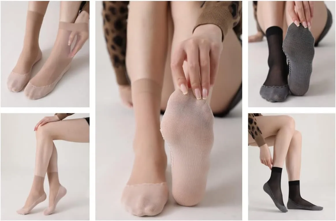 Women's 10-24 Pairs (in Gift Box) Ankle High Sheer Nylon Socks Soft Tight Hosiery with Reinforced Toe