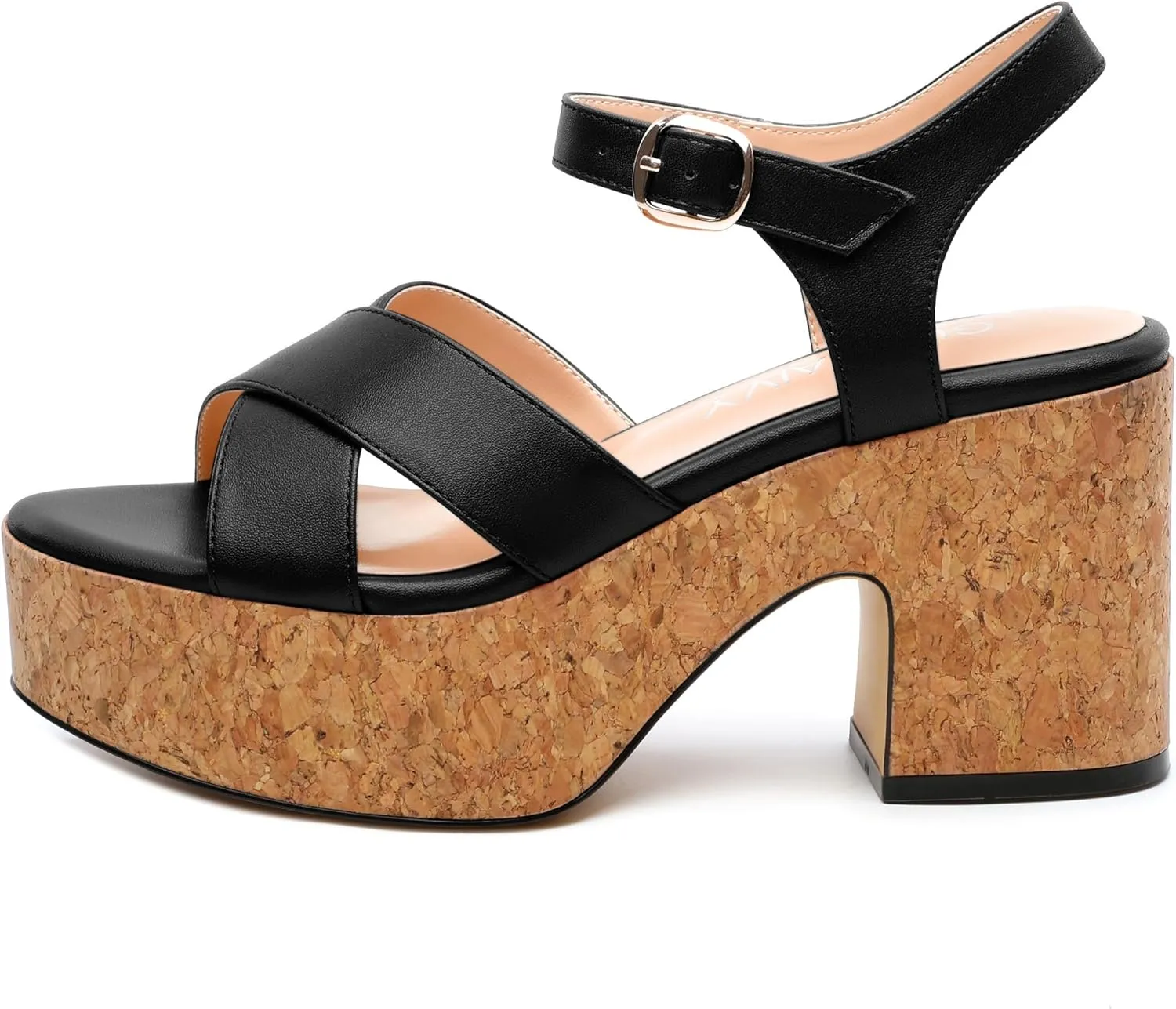 Women's 3-Inch Wedge Heeled Sandals - Chunky Platform with Adjustable Ankle Strap, Round Toe Solid Color for Work, Parties & Date Nights