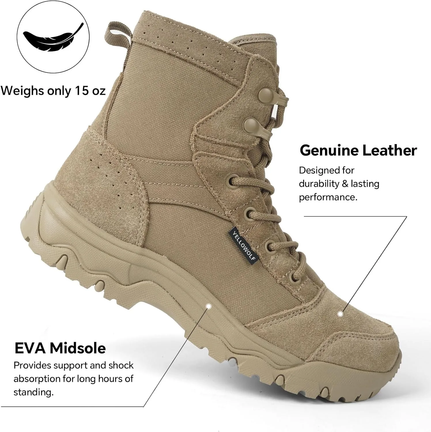 Women's 6 Inch Lightweight Tactical Combat Boots - Army Desert Boots