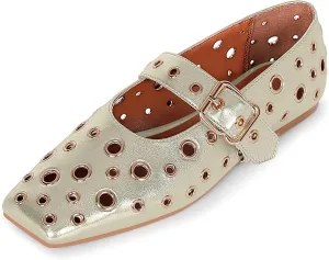 Women's Ballet Flats Studded Metal Eyelet Buckle Perforated Mary Jane Shoes