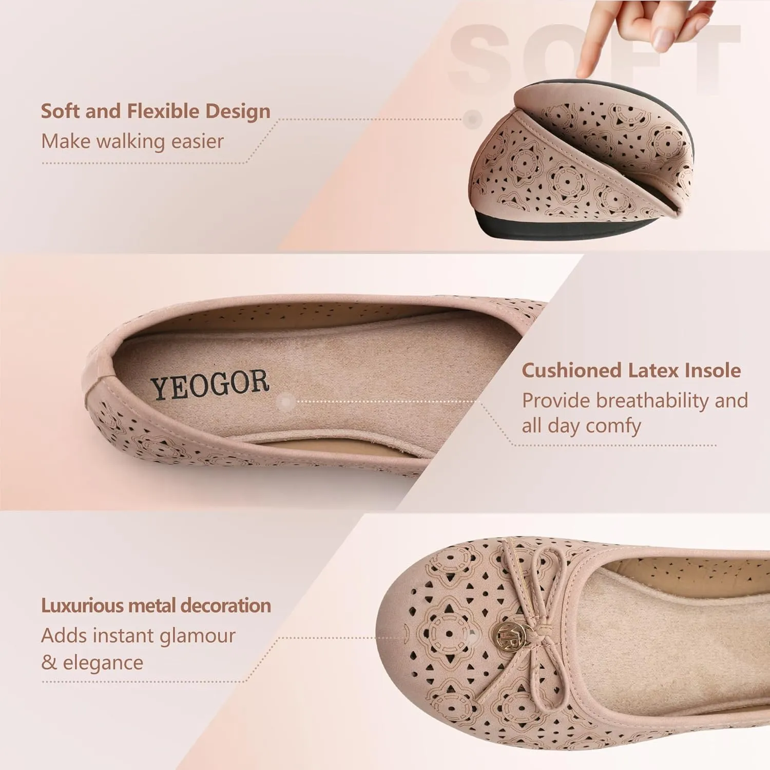 Women's Ballet Shoes Comfortable Slip on Round Toe Flat Casual Shoes for Walking, Driving, Dressy
