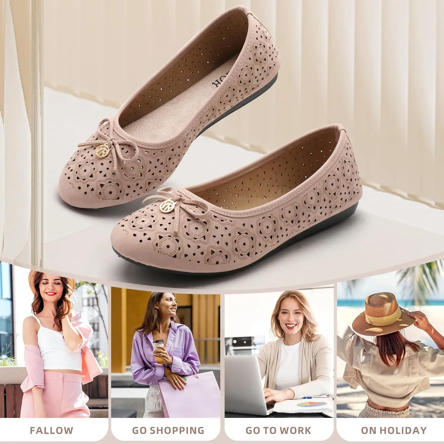 Women's Ballet Shoes Comfortable Slip on Round Toe Flat Casual Shoes for Walking, Driving, Dressy