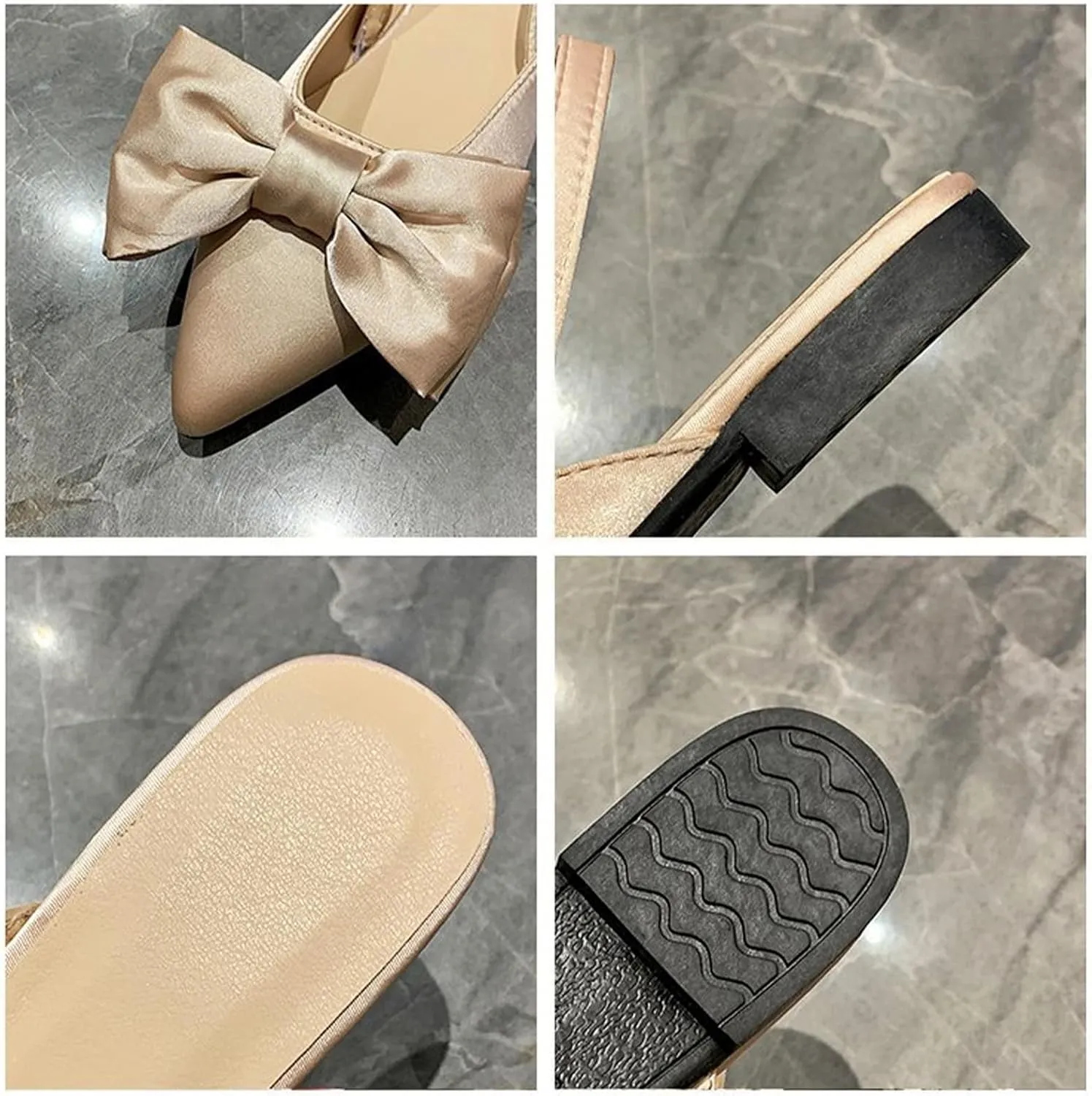 Women's Bow Pointed Toe Slingback Flats Comfortable Satin Slip On Pumps Office Work Wedding Party Dressy Flats