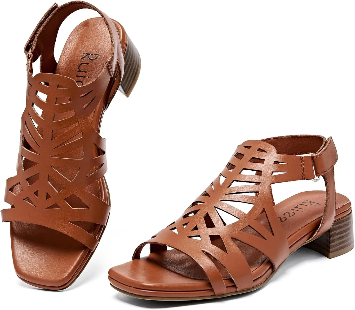 Women's Chunky Heeled Sandals - Block Low Heels Summer Ankle Strappy Square Open Toe Dressy Wedding Sandals for Women.