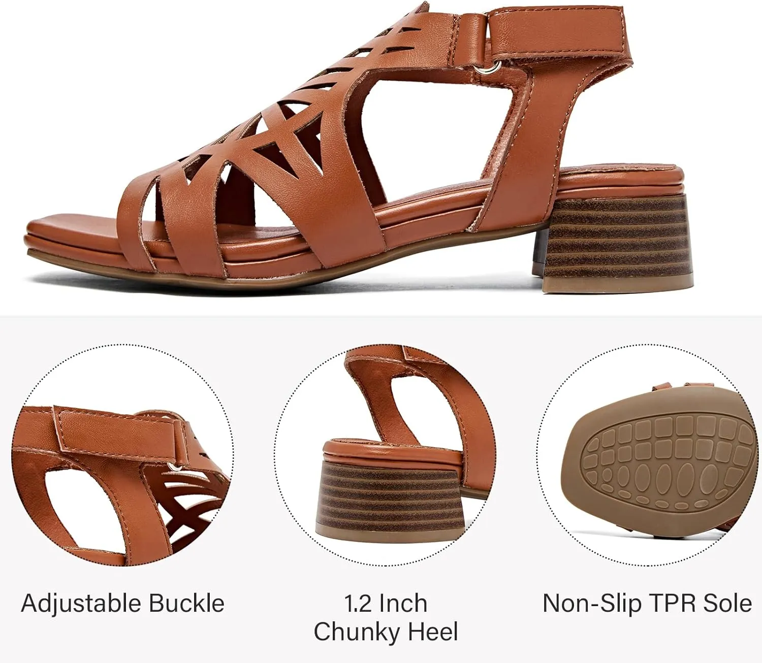 Women's Chunky Heeled Sandals - Block Low Heels Summer Ankle Strappy Square Open Toe Dressy Wedding Sandals for Women.