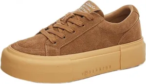 Women's Chunky Platform Sneakers Suede Lace-Up Casual Shoes with Gum Sole, Vintage Anti-Slip Leopard Print, Neutral Tones, Trendy Street Wear