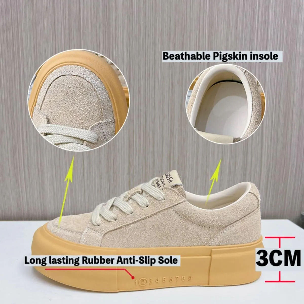 Women's Chunky Platform Sneakers Suede Lace-Up Casual Shoes with Gum Sole, Vintage Anti-Slip Leopard Print, Neutral Tones, Trendy Street Wear