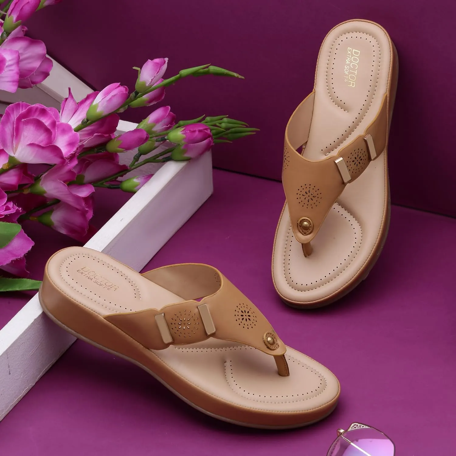 Women's Comfortable Memory Foam Thong Doctor Slippers/Flip-Flops| Fashionable Casual & Stylish| Lightweight & Breathable|Outdoor Synthetic Casual Chappals Sandals Ladies/Girls D-617