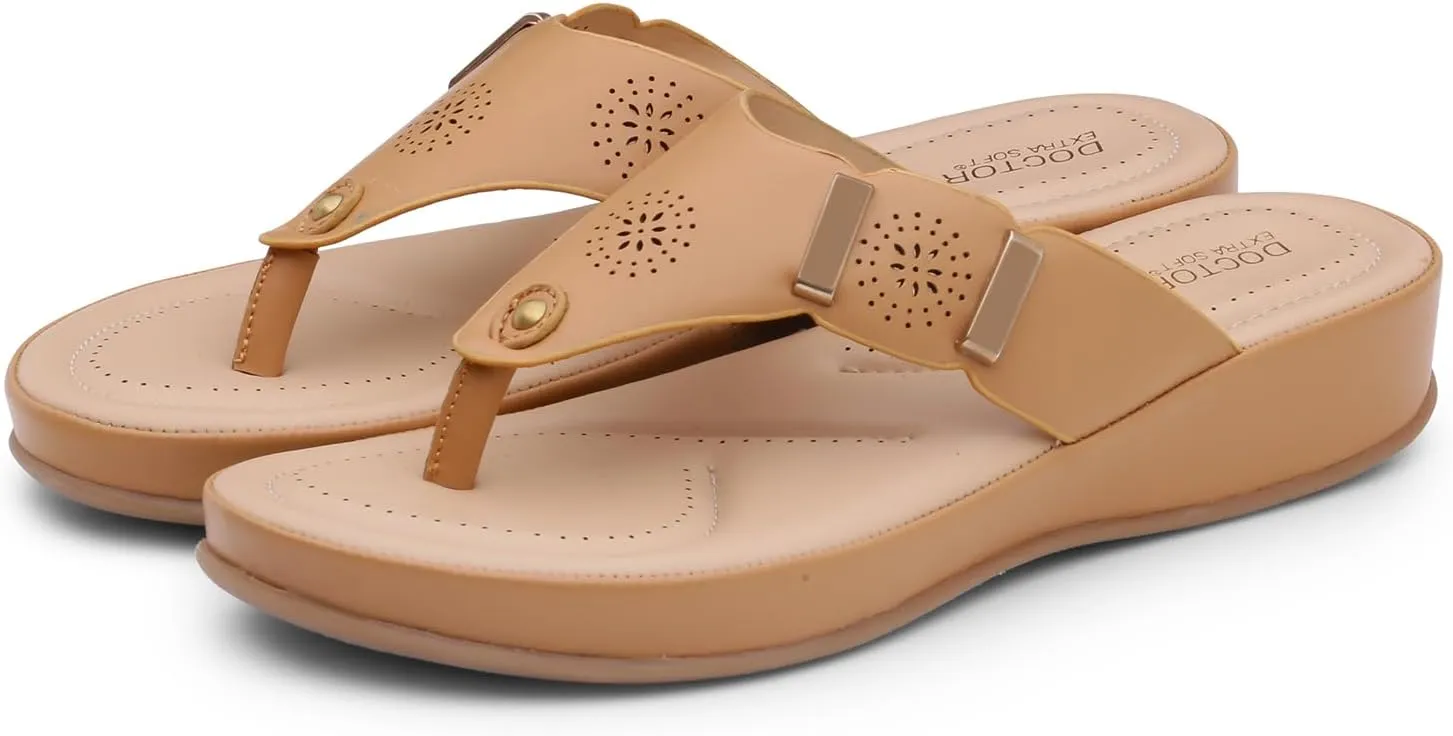 Women's Comfortable Memory Foam Thong Doctor Slippers/Flip-Flops| Fashionable Casual & Stylish| Lightweight & Breathable|Outdoor Synthetic Casual Chappals Sandals Ladies/Girls D-617