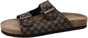 Women's Cork Insole Sandals - Printed Pattern Fashion Arch Support Flat Open Toe Beach Slippers, One Foot Stirrup Summer Anti-slip Wearable Lightweight Casual Shoes