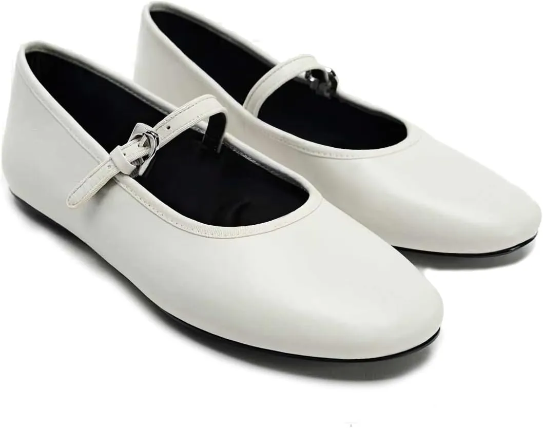 Women's Elegant Patent Ballet Flats Buckle Strap Mary Jane Flats Round Toe Ballet Flat Shoes for Women