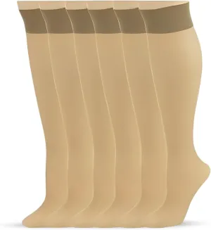 Womens Everyday Knee High Stockings - Cotton Sole Nylons Sheer Socks for Women - Compression Socks for Activewear 6 Pair