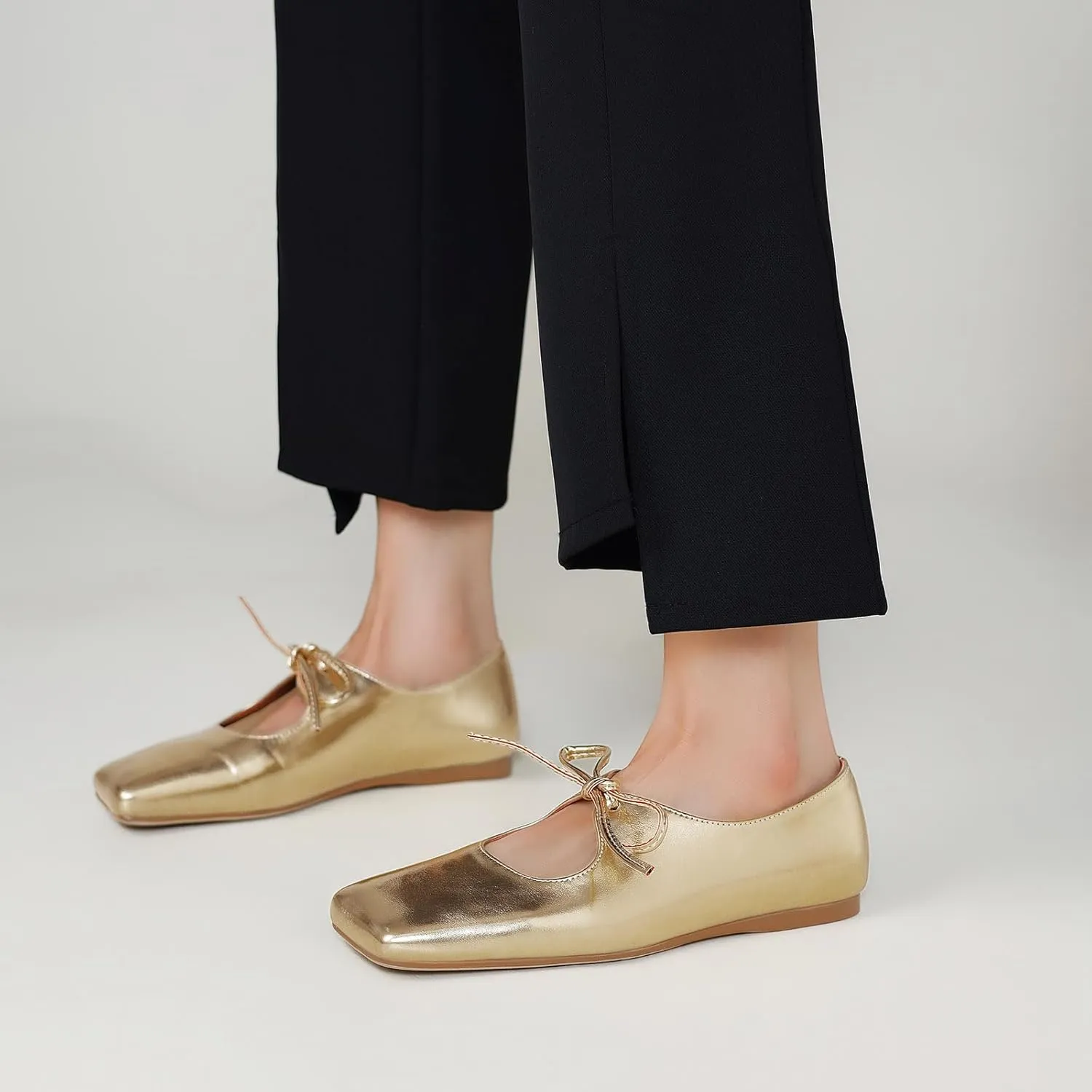 Women's Flats Soft Faux Leather Mary Jane Flats Comfortable Ballet Flats Business Casual Work Square Toe Slip On Dress Mary Jane Shoes