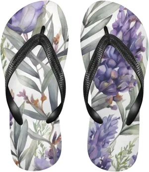 Women's Flip Flop Sandals Casual Summer Sandal, Mens Flip Flops for Beach Outdoor-Watercolor Lavenders Print