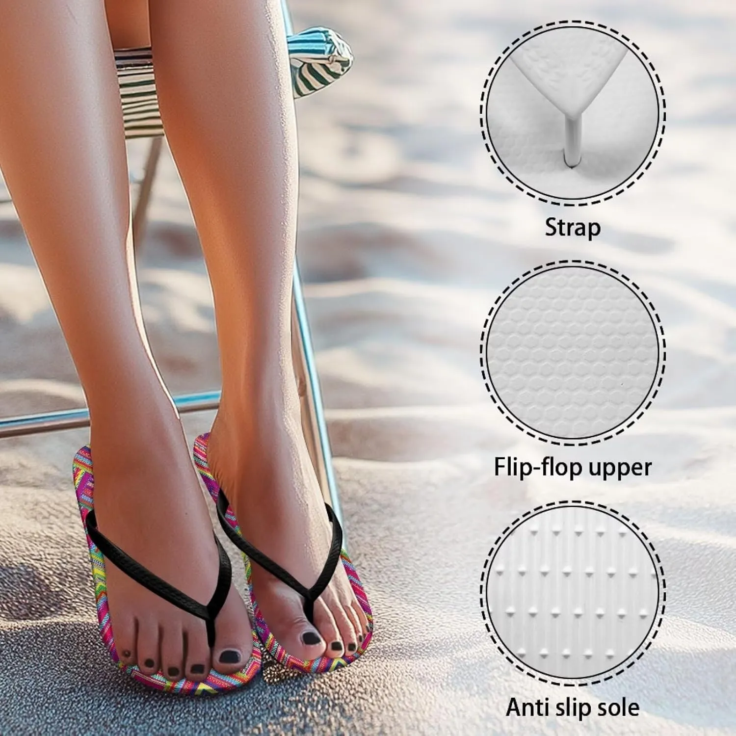 Women's Flip Flops Casual Thong Sandals Slip-On Slides, Shower Shoes with Cushioned Footbed for Walking, Daily Wear