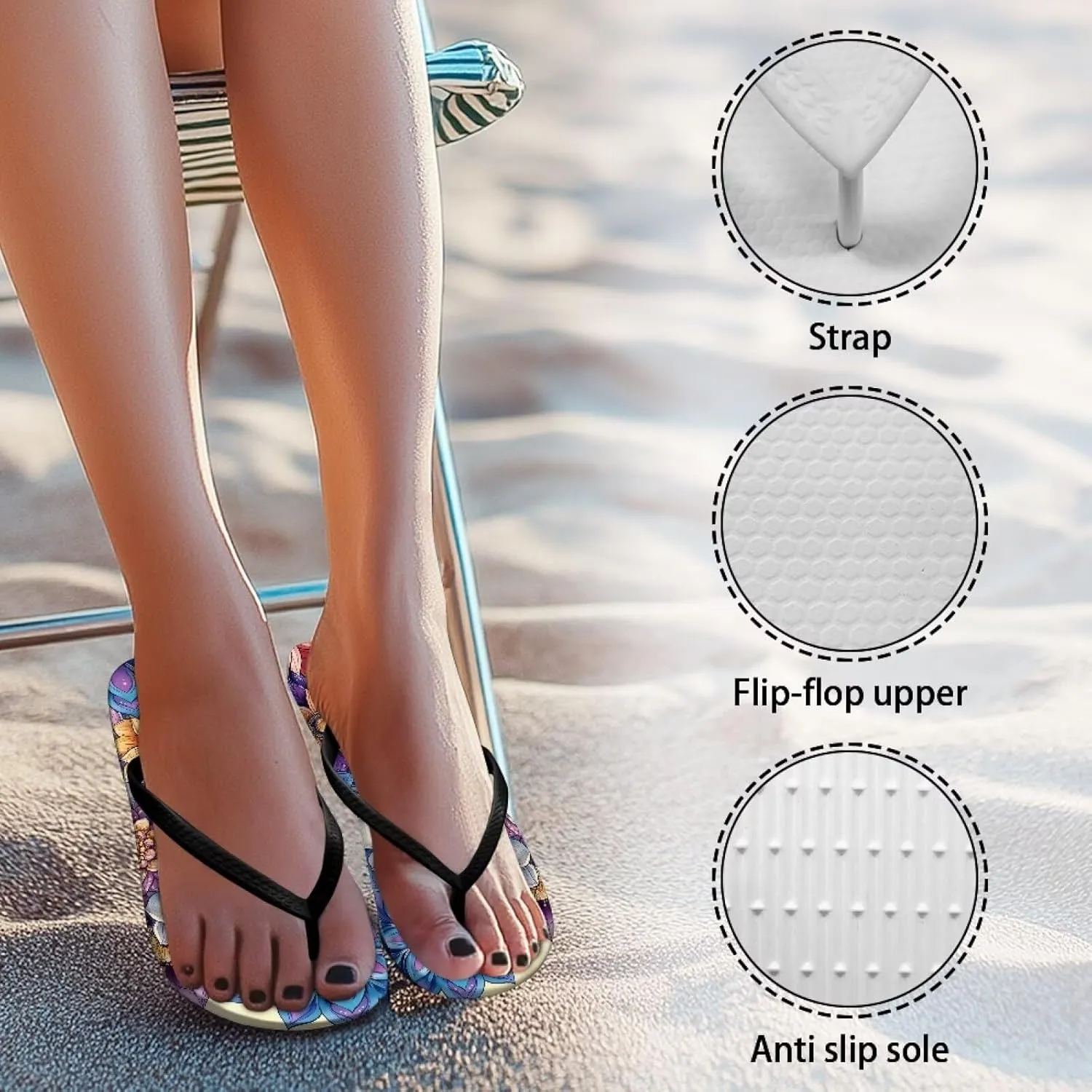 Women's Flip Flops Casual Thong Sandals Slip-On Slides, Shower Shoes with Cushioned Footbed for Walking, Daily Wear