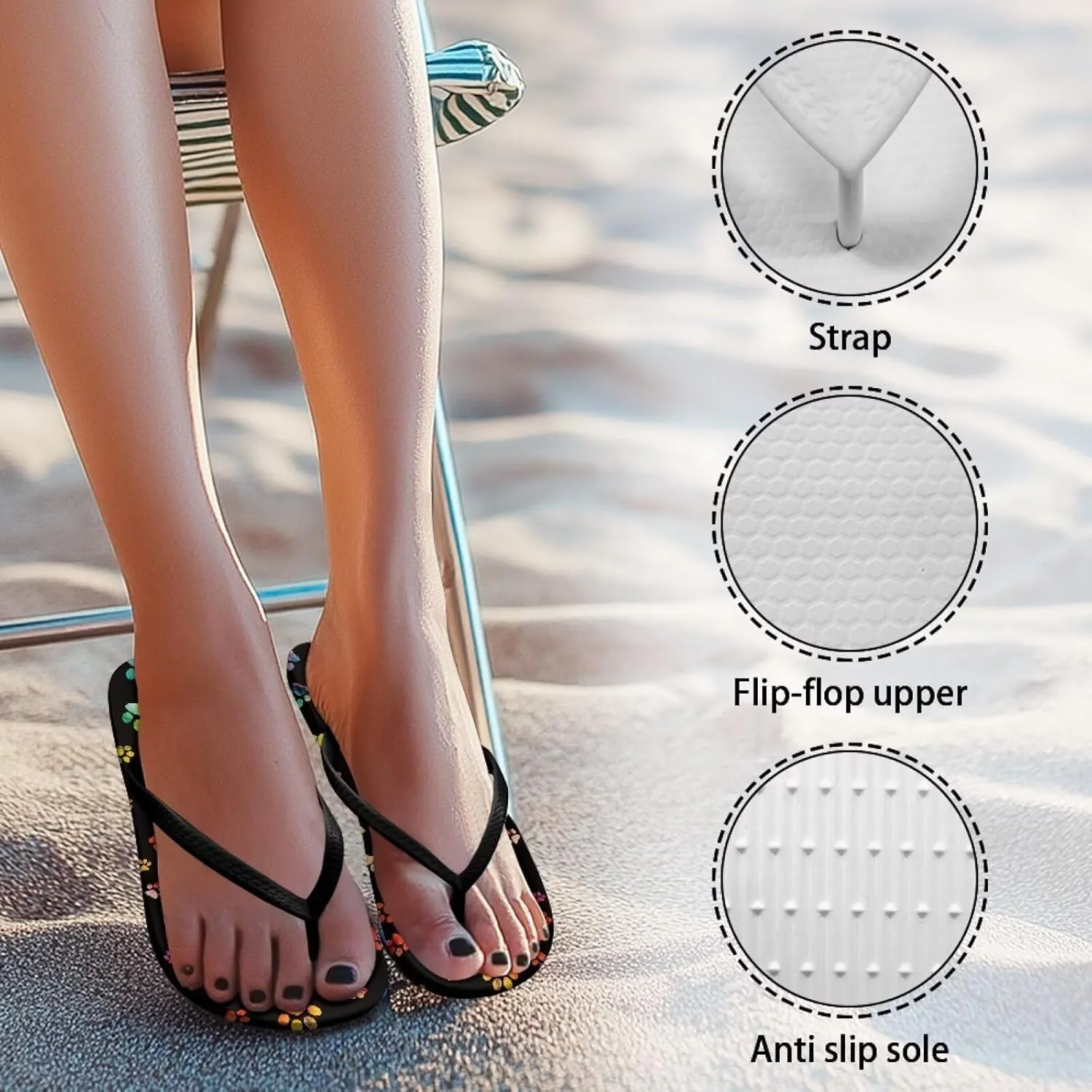 Women's Flip Flops Casual Thong Sandals Slip-On Slides, Shower Shoes with Cushioned Footbed for Walking, Daily Wear