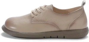 Women's Genuine Leather Lace-Up Soft Sole Oxfords Comfortable Wide Round Toe Slip-On Business Loafers Fashionable Non-Slip Casual Driving Work Mom Walking Shoes