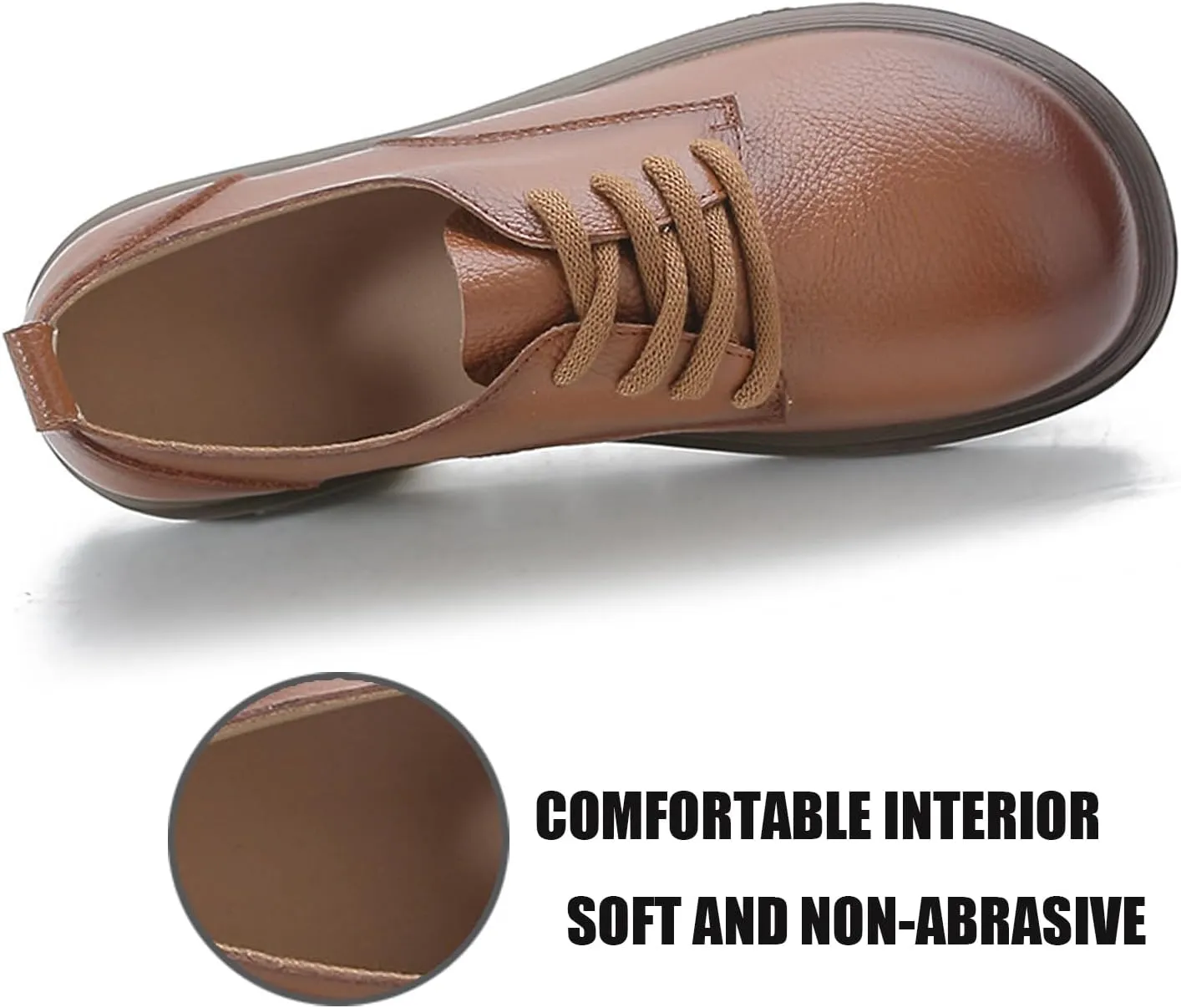 Women's Genuine Leather Lace-Up Soft Sole Oxfords Comfortable Wide Round Toe Slip-On Business Loafers Fashionable Non-Slip Casual Driving Work Mom Walking Shoes