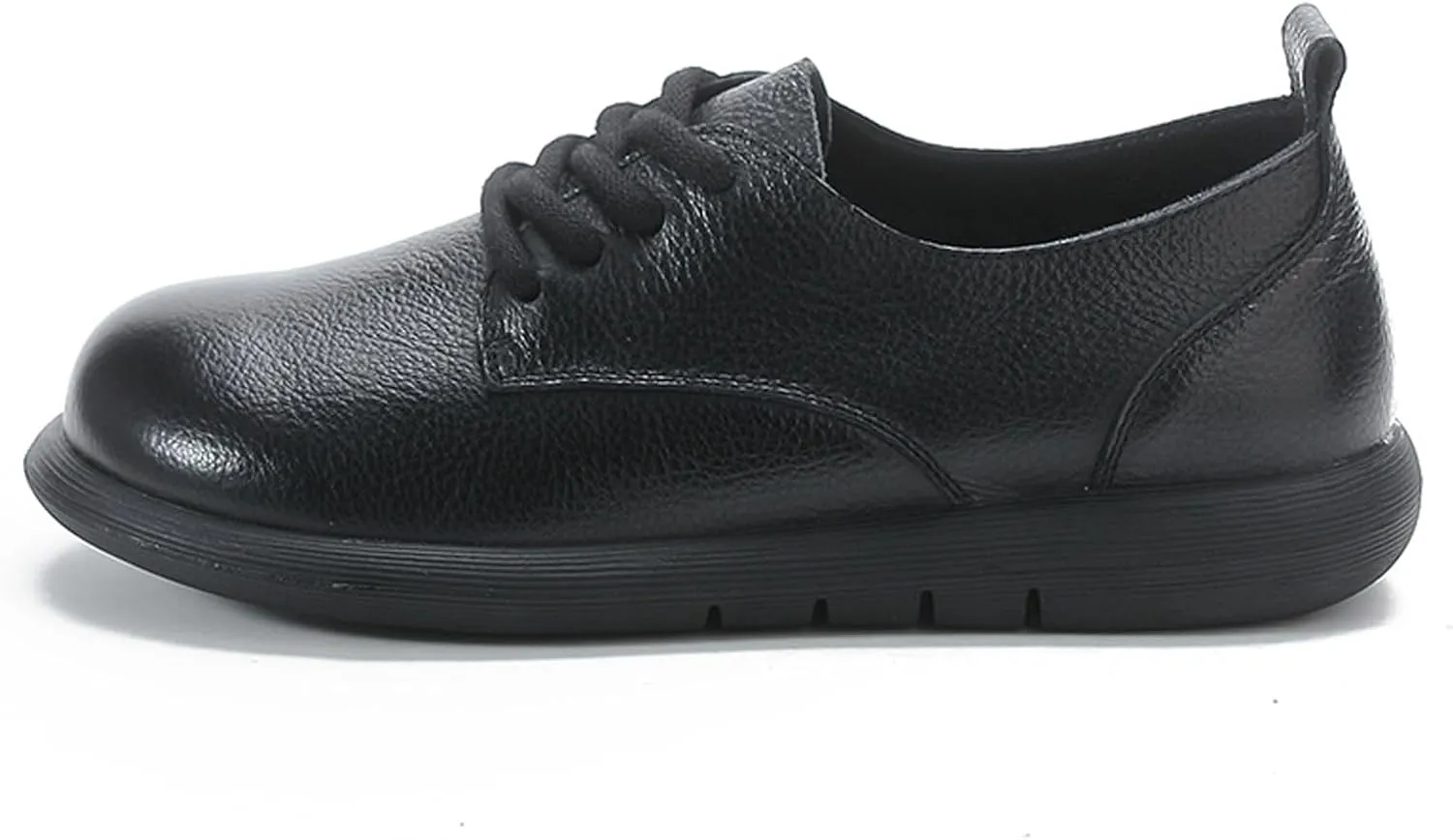 Women's Genuine Leather Lace-Up Soft Sole Oxfords Comfortable Wide Round Toe Slip-On Business Loafers Fashionable Non-Slip Casual Driving Work Mom Walking Shoes
