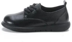 Women's Genuine Leather Lace-Up Soft Sole Oxfords Comfortable Wide Round Toe Slip-On Business Loafers Fashionable Non-Slip Casual Driving Work Mom Walking Shoes