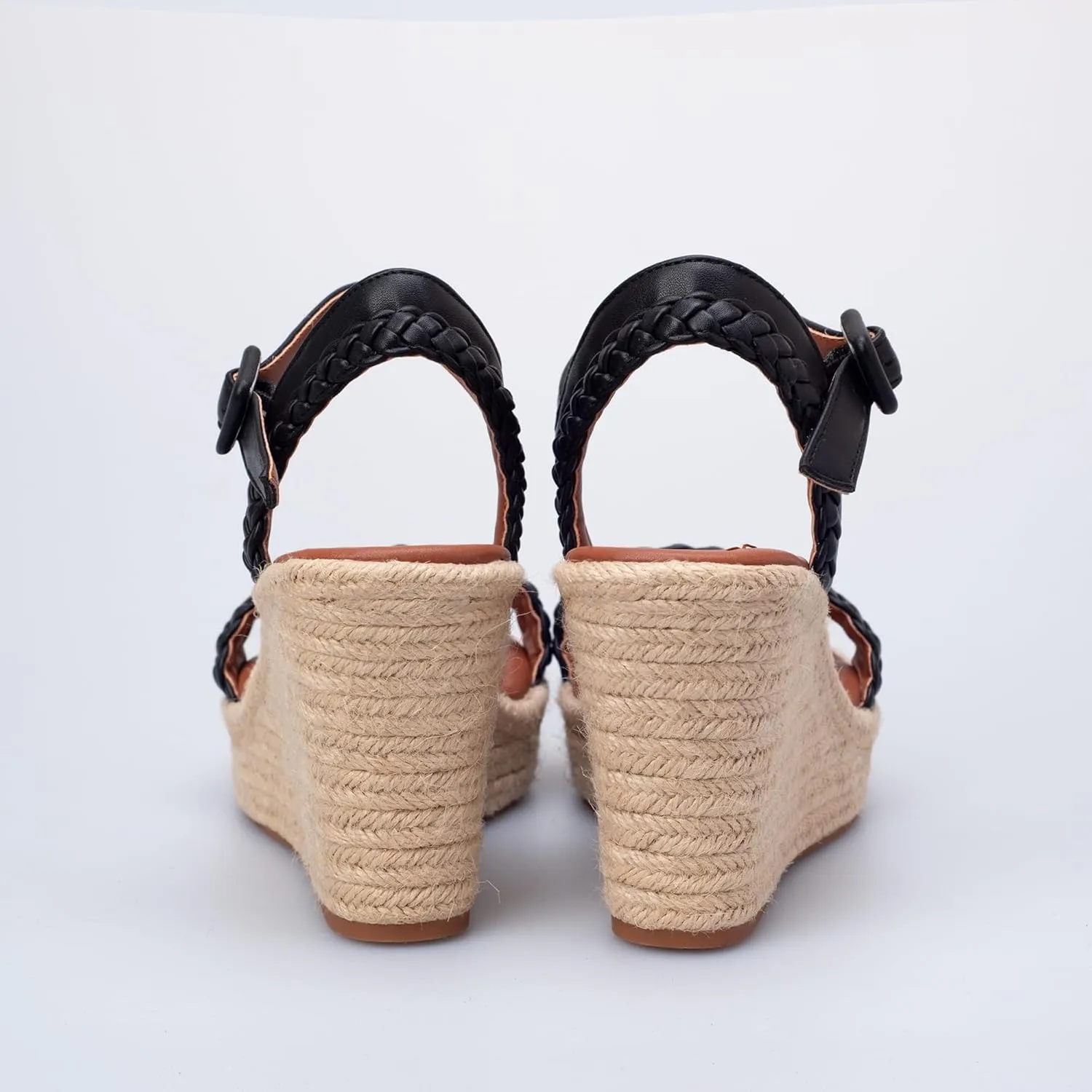 Women's Handwoven Raffia Wedge Sandals - Open-Toe High Heel Summer Shoes with Gold Accents