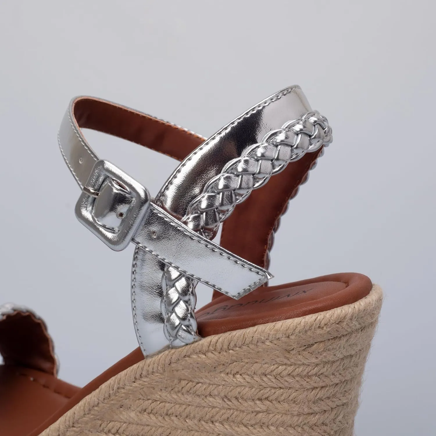 Women's Handwoven Raffia Wedge Sandals - Open-Toe High Heel Summer Shoes with Gold Accents