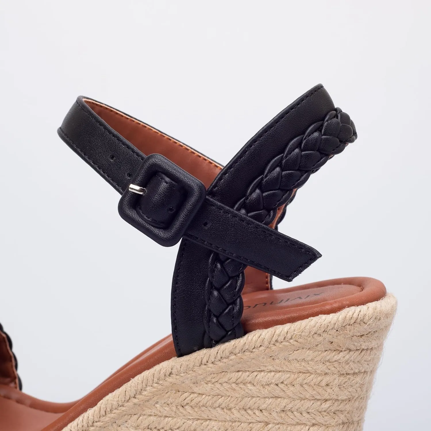 Women's Handwoven Raffia Wedge Sandals - Open-Toe High Heel Summer Shoes with Gold Accents