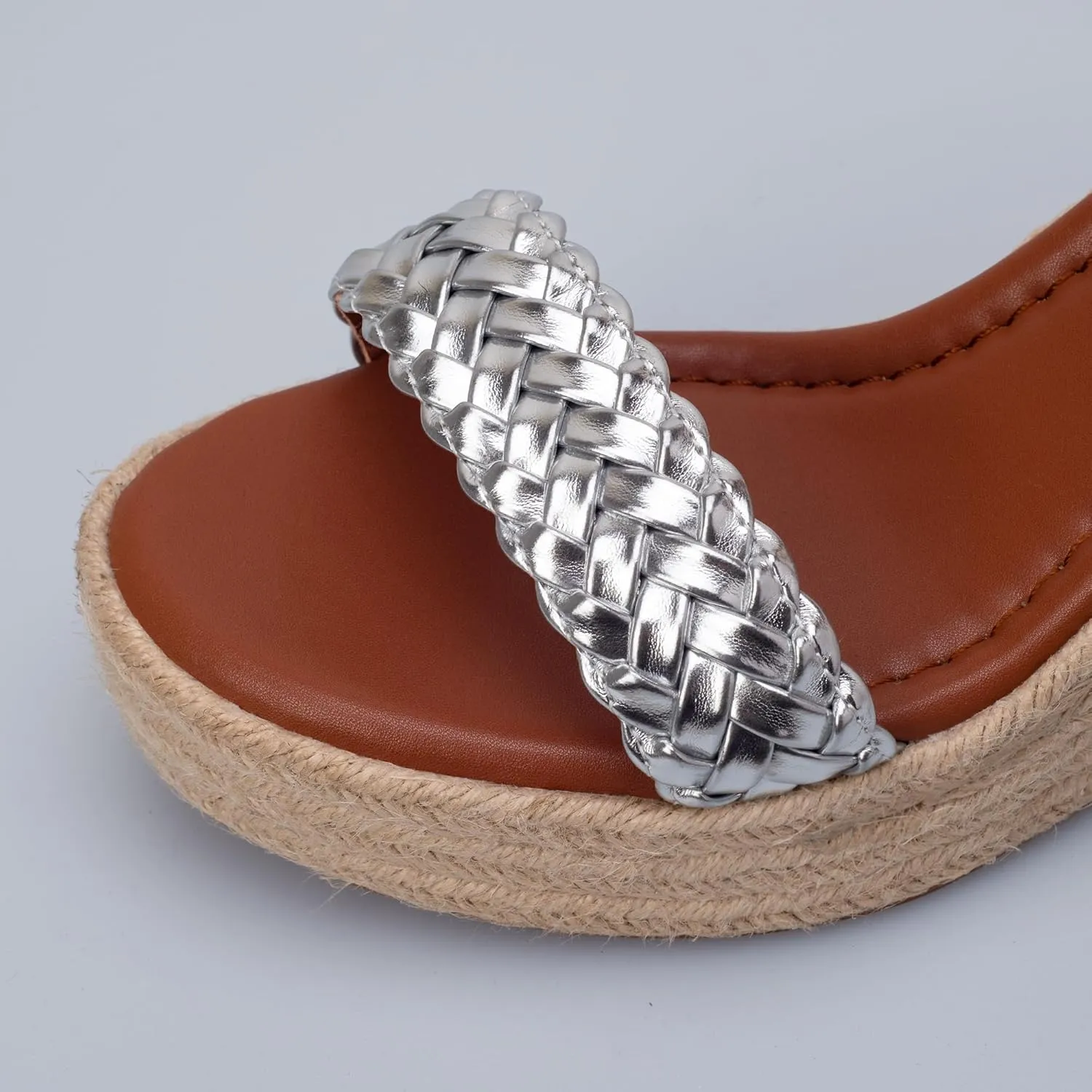 Women's Handwoven Raffia Wedge Sandals - Open-Toe High Heel Summer Shoes with Gold Accents