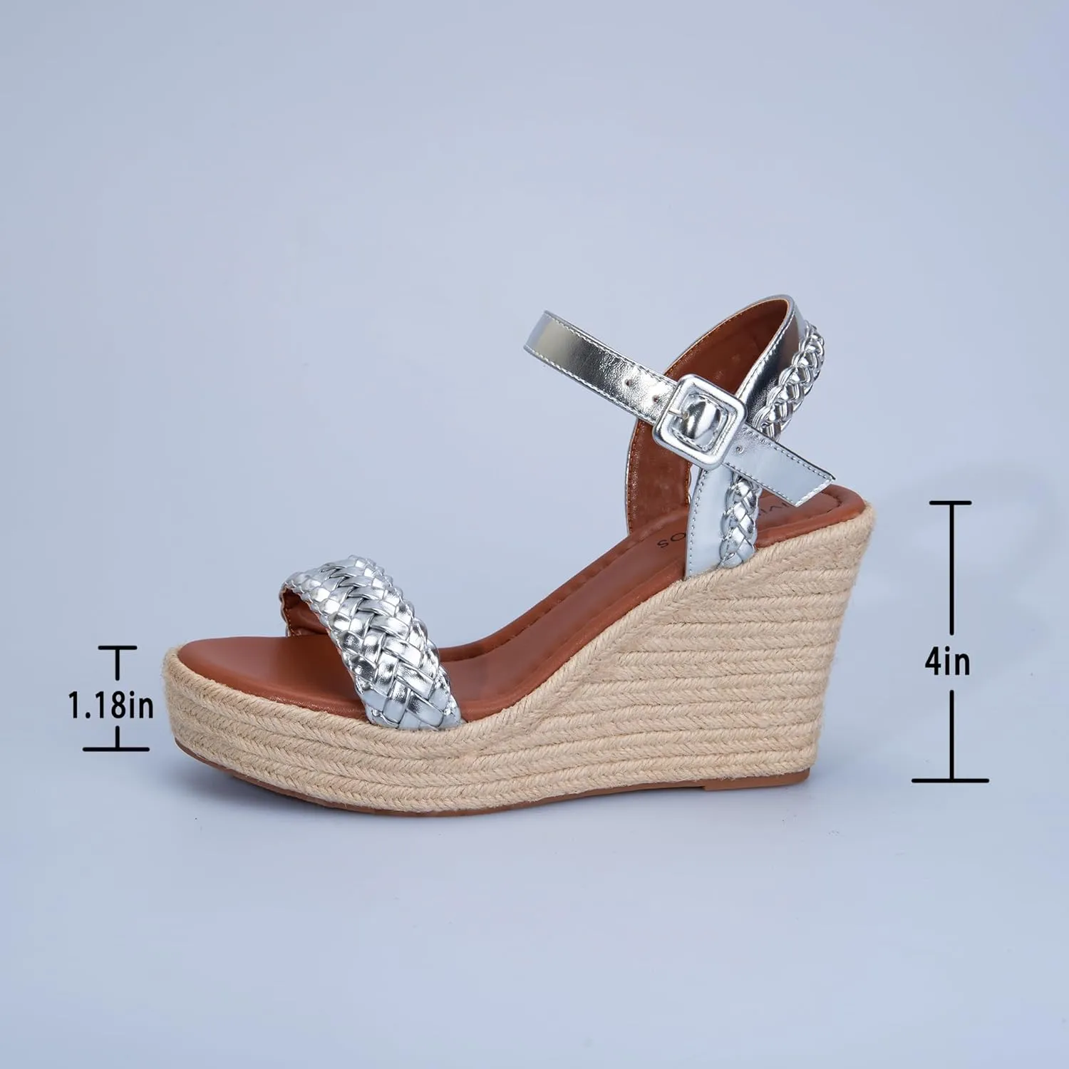Women's Handwoven Raffia Wedge Sandals - Open-Toe High Heel Summer Shoes with Gold Accents