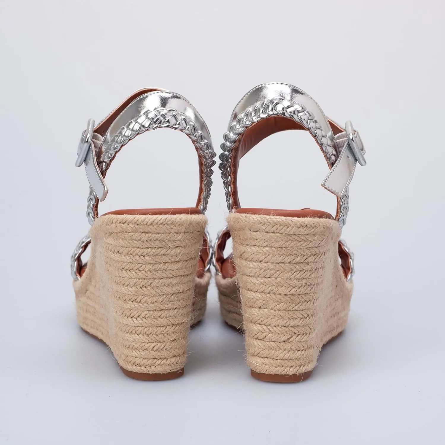 Women's Handwoven Raffia Wedge Sandals - Open-Toe High Heel Summer Shoes with Gold Accents