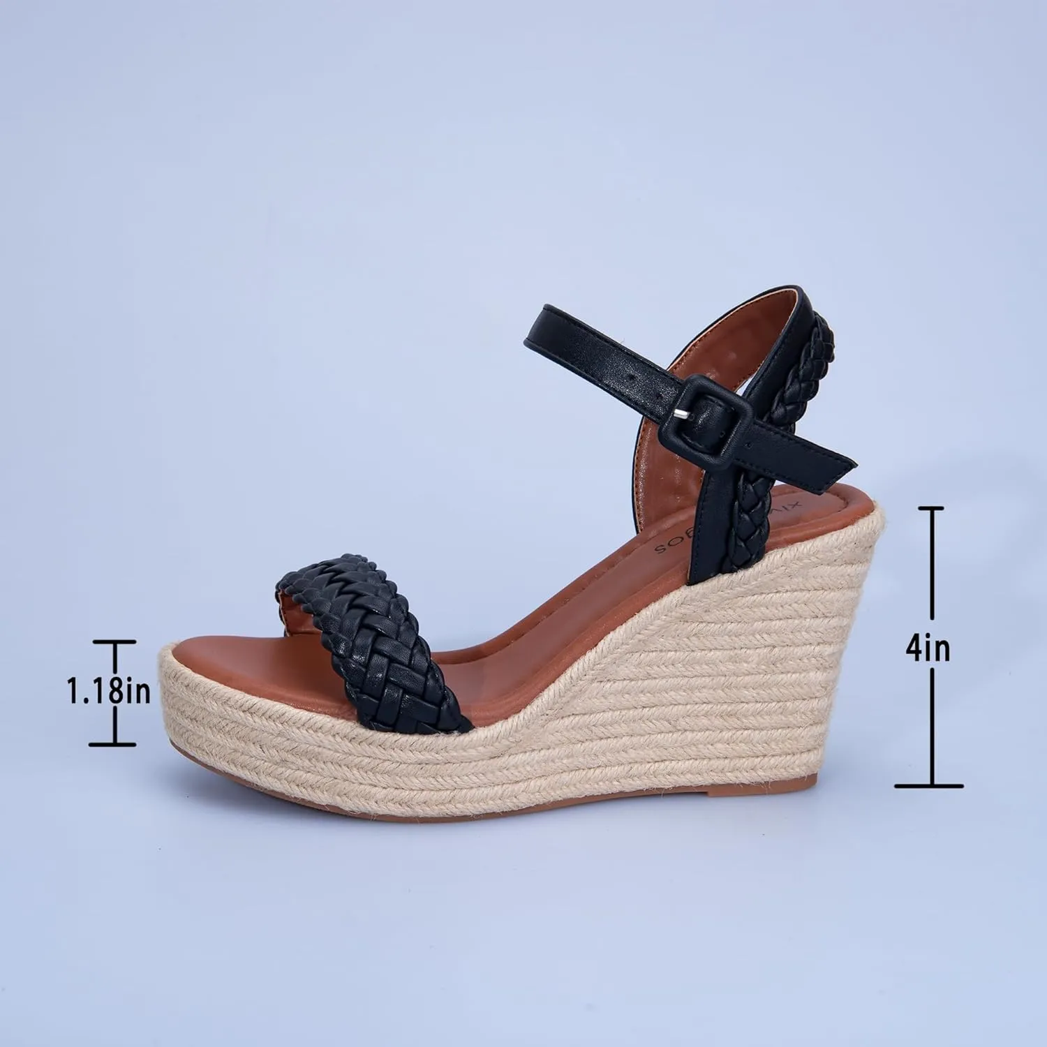 Women's Handwoven Raffia Wedge Sandals - Open-Toe High Heel Summer Shoes with Gold Accents