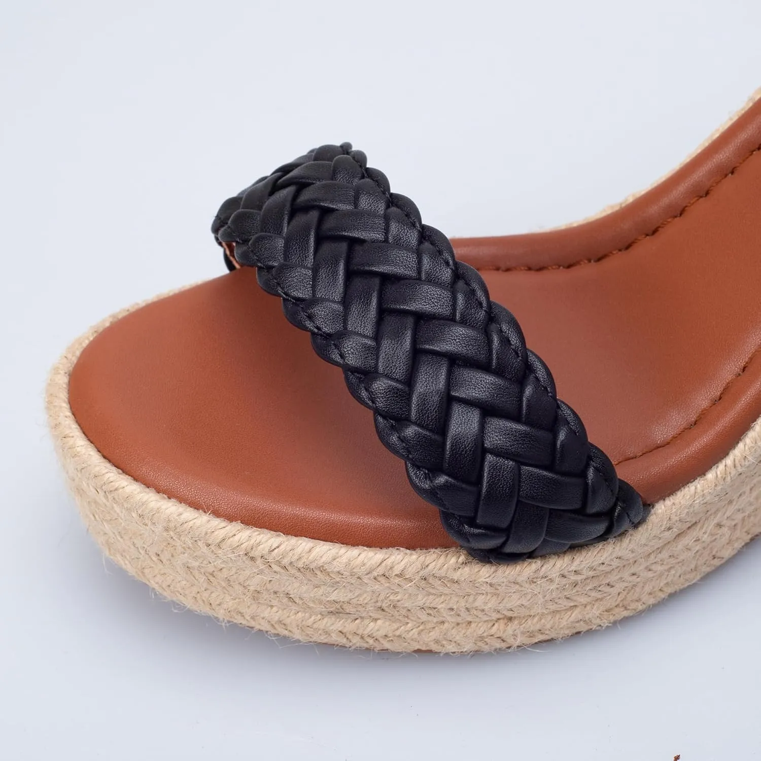 Women's Handwoven Raffia Wedge Sandals - Open-Toe High Heel Summer Shoes with Gold Accents