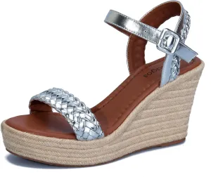 Women's Handwoven Raffia Wedge Sandals - Open-Toe High Heel Summer Shoes with Gold Accents