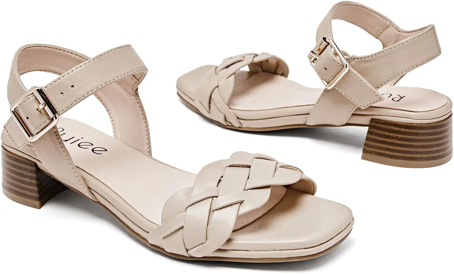 Women's Heels Chunky Heeled Sandals Bradied Low Block Pump Heel Ankle Strappy Dressy Sandals Square Open Toe Wedding Party Shoes for Women.
